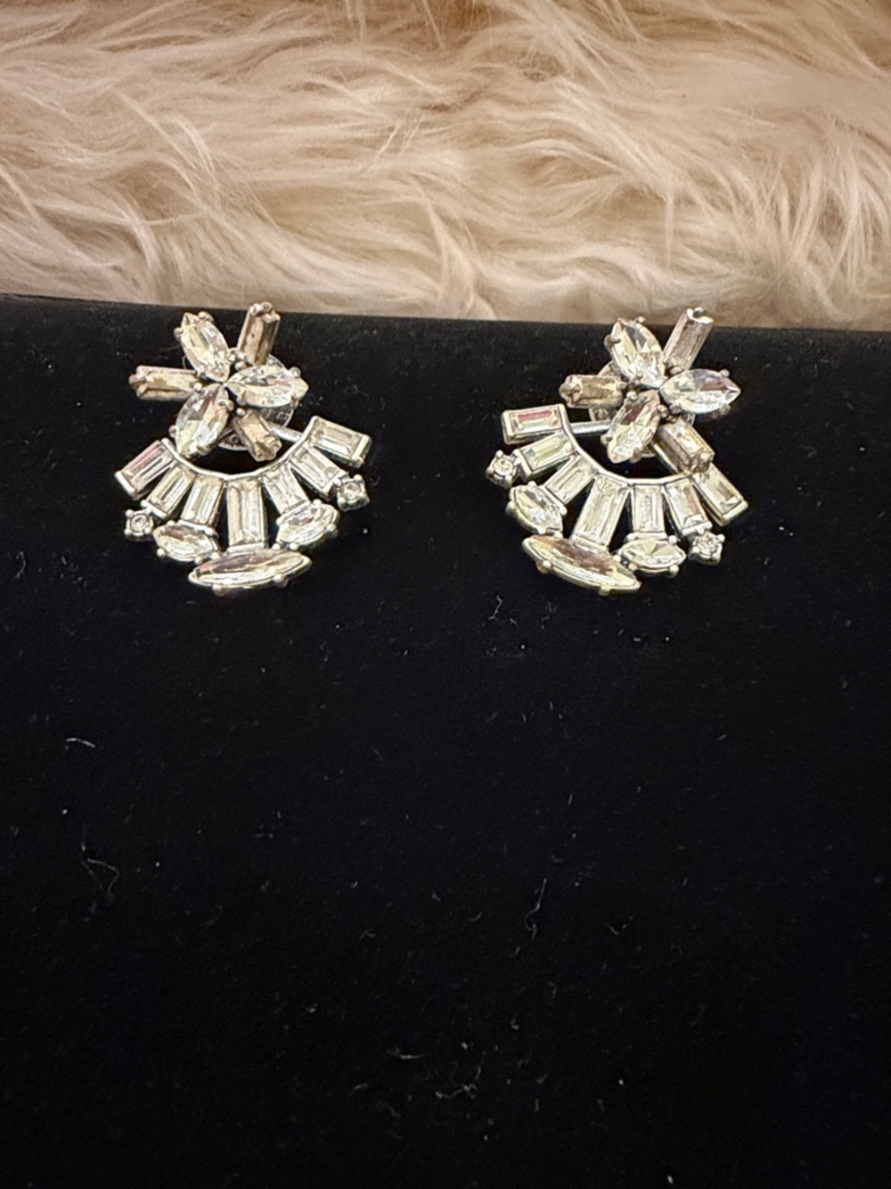 Stella & Dot Silver Crystal Fan Drop Earrings